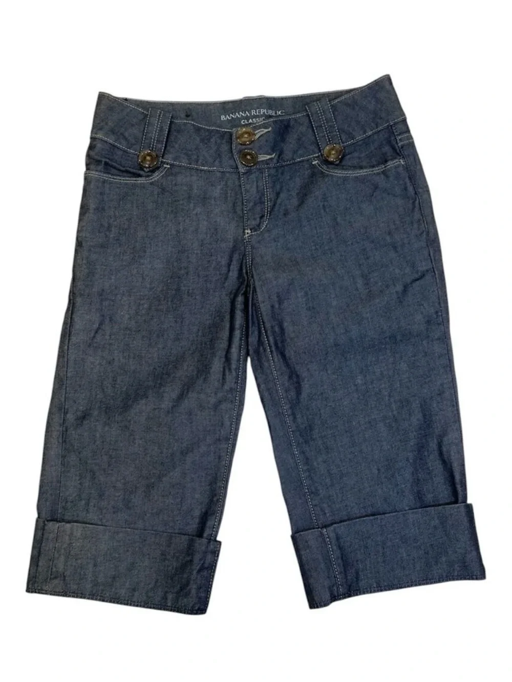 Vintage Banana Republic Classic Chambray Gaucho Bermuda Shorts Sailor Waist 0P